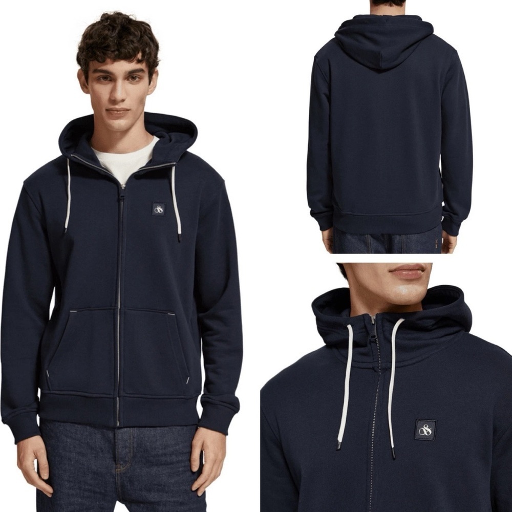 Scotch & Soda Dark Blue Zip-Up Hooded Sweater Size Small